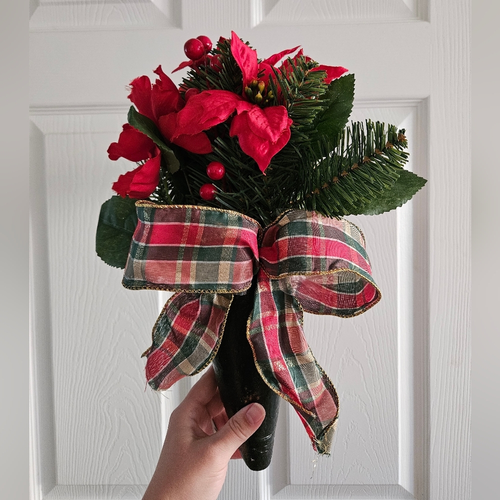 NEW Ashland Christmas Red Poinsettia & Peony Small Cone Remembrance Decor